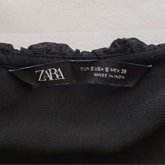 Zara Limited Edition Black Swiss Dot Ruffle Blouse Size Small - Picture 11 of 15